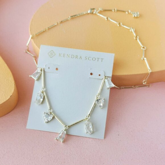 Kendra Scott - Blair White Crystal Gold Jewel Strand Necklace - NEW - Picture 2 of 3